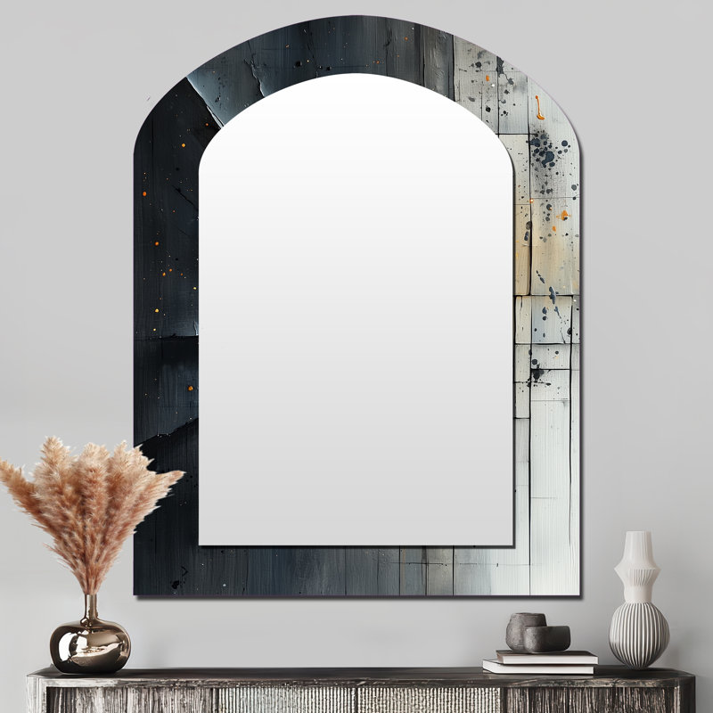 «Dream Fragments Of Wood Stone Petal II - Fractals Arch Mirror», miroir mural asymétrique doré, impression sur métal