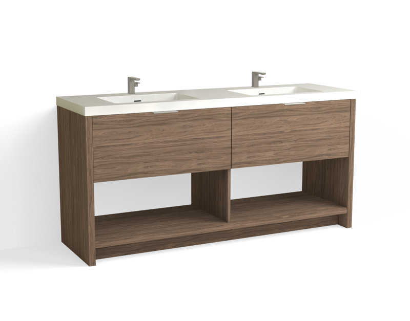 Vista 72" W Freestanding Double Bathroom Vanity, White Gloss, Nocino/Satin Nickel, Single-Hole