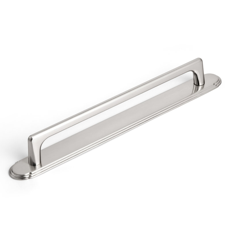 Poignée barre classique avec panneau arrière, Nickel satiné, 7 9/16"