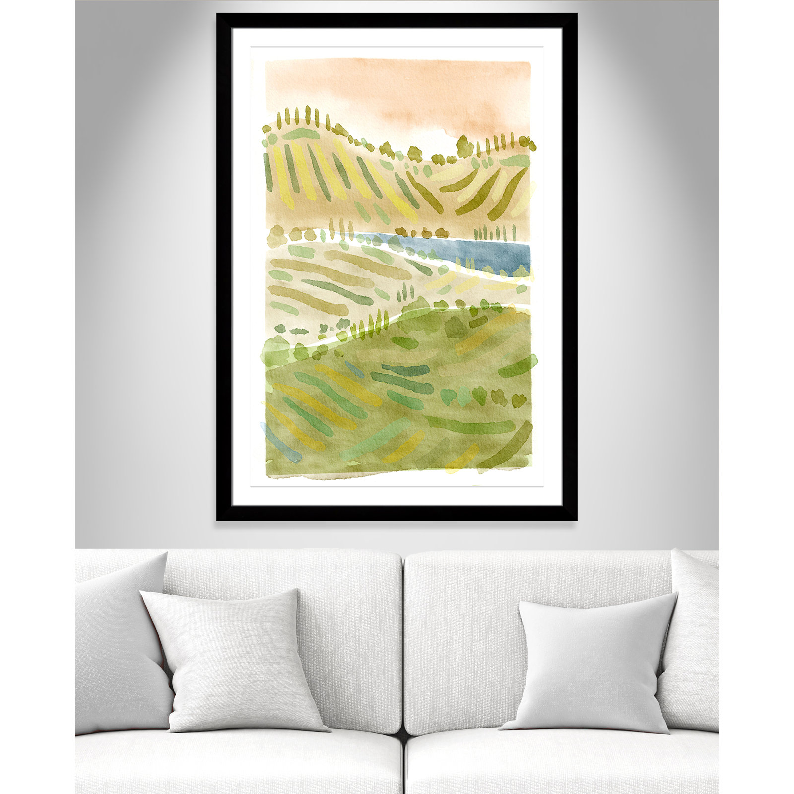 Tuscan Countryside Print, Black Single Picture Framed Paper, White, 49" H x 35" W x 1.25" D