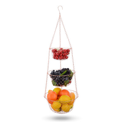 Paniers suspendus à 3 niveaux pour panier de fruits - Rangement de cuisine (cuivre)