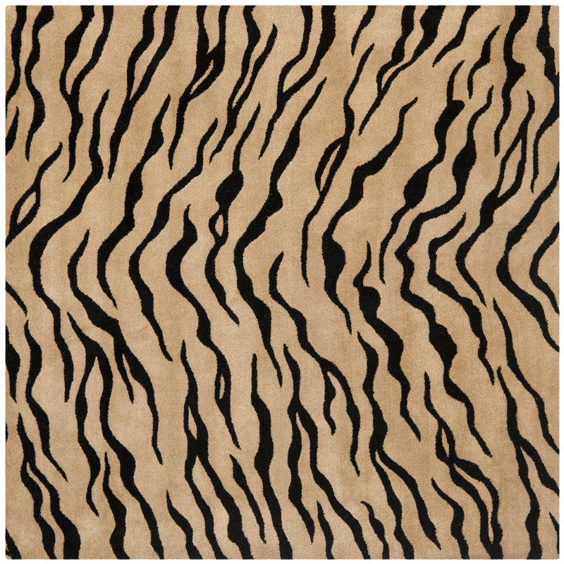 Tapis doré / noir en laine touffeté à la main Nonia, Carré 6 pi
