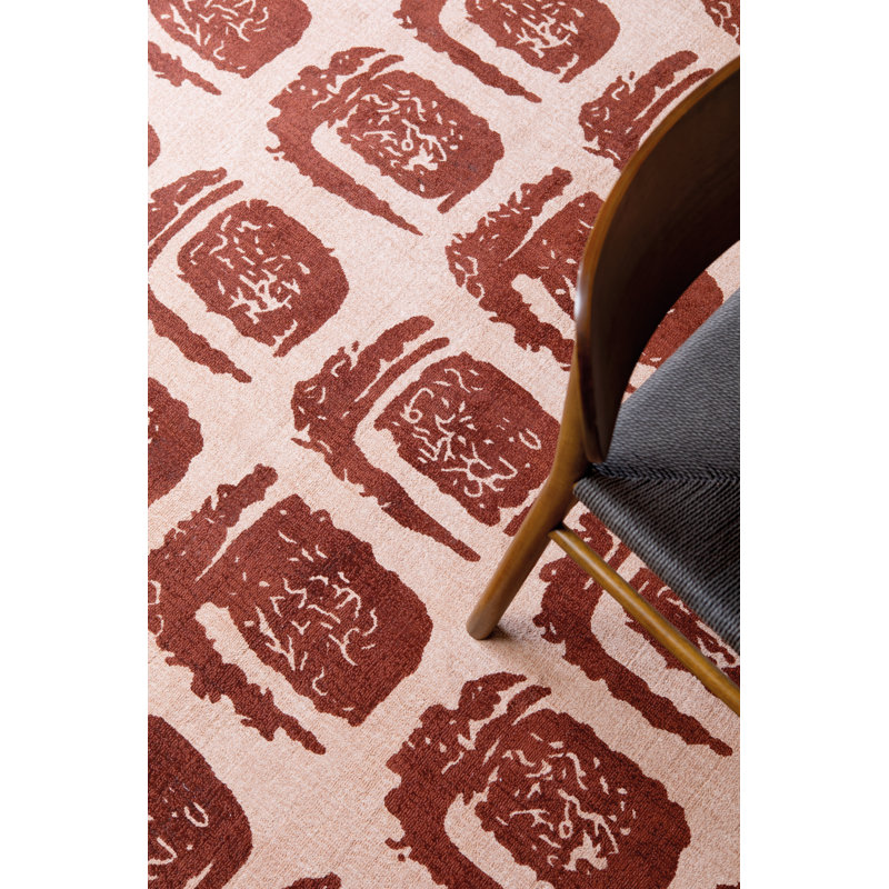 Wool Geometric Area Rug in Red/Pink, 6'7" x 9'2"