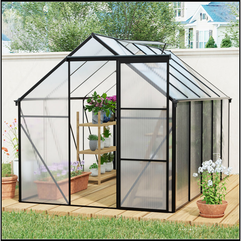 Serre en polycarbonate surélevée 6X10 pi, H 76,77 po x l 74,8 po x P 122,44 po, Noir