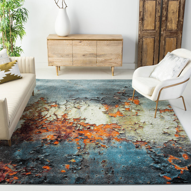 Tapis bleu à motif abstrait Acord, Rectangle 6 pi 7 po x 9 pi