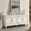 Buffet blanc antique de 65,2 po de style moderne avec pieds en bois massif, rangement spacieux pour la vaisselle avec rangement, accent géométrique, grain élégant, pieds de style méditerranéen-132972762