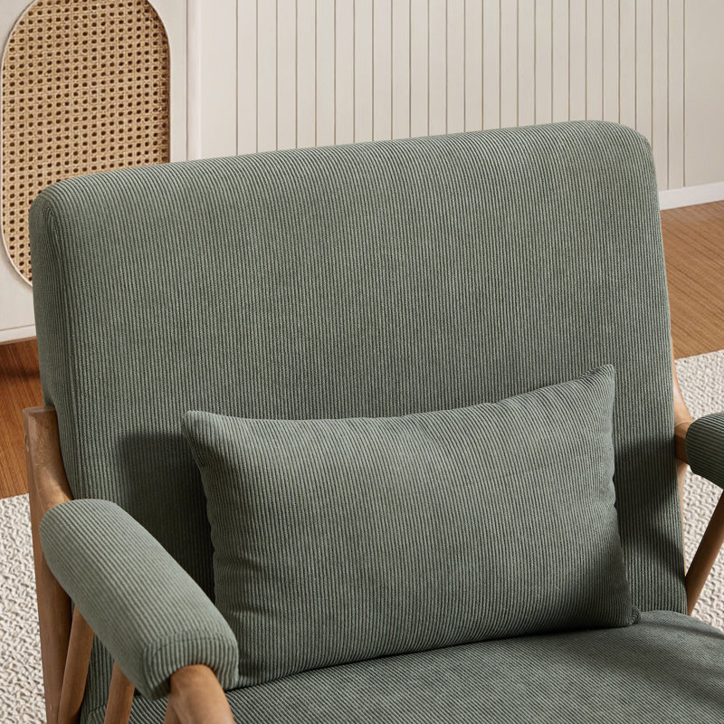 27.17" Wide Modern Upholstered Solid Wood Accent Chair With An Extra Pillow(Set of 6), Green Corduroy