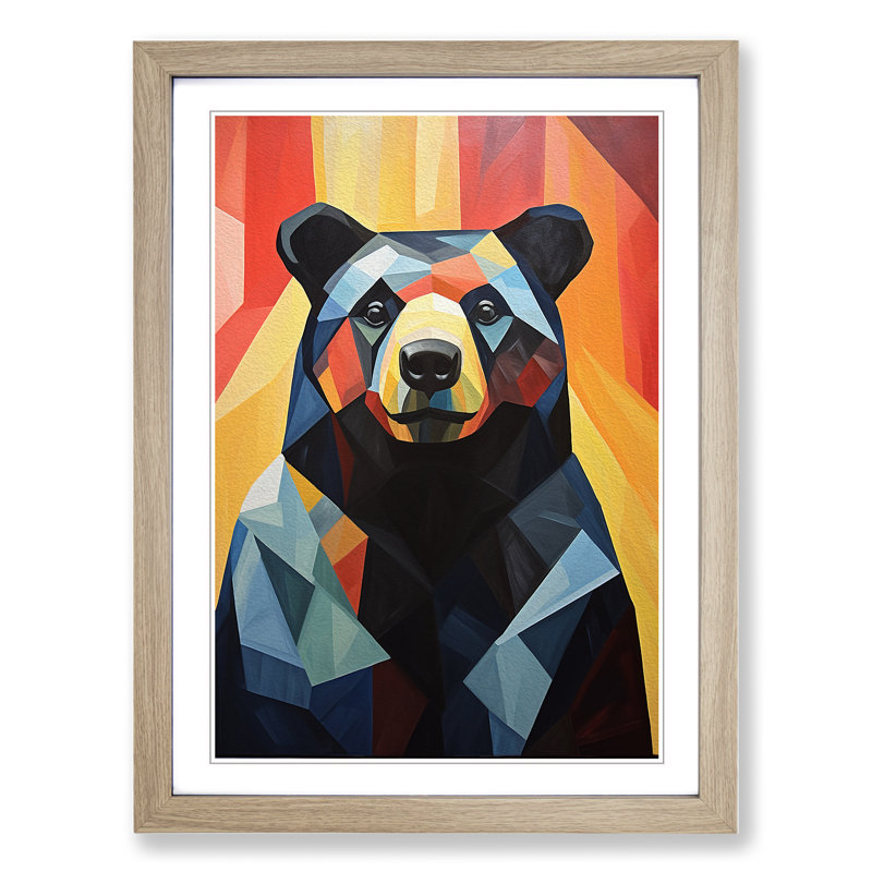 Bear Cubism Art - Framed Print, 64cm H x 46cm W, Oak Framed