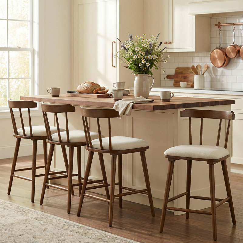 Tabouret de comptoir rembourré Eira, Noyer