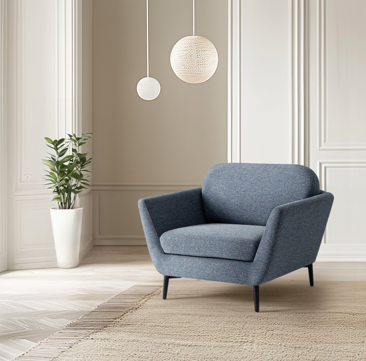 Tyndall Oak Armchair, Sky Blue Performance Basketweave