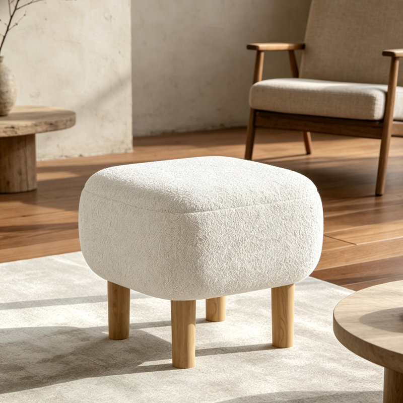 Upholstered Bench, White Fabric