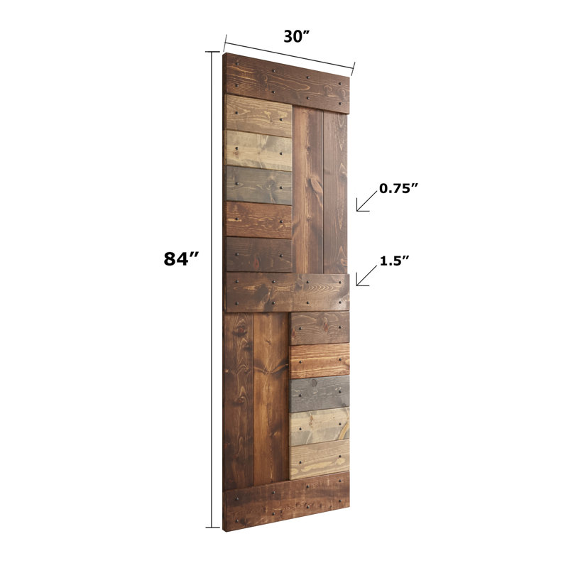 Porte de grange double à panneaux en bois S Series avec trousse de quincaillerie d'installation, 60 po x 84 po, Multicolore