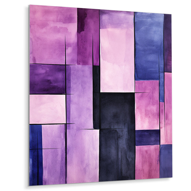 Tachisme mauve cubisme pinceau 2 - art mural en métal Tachisme, H 20 po x l 12 po x P 1 po