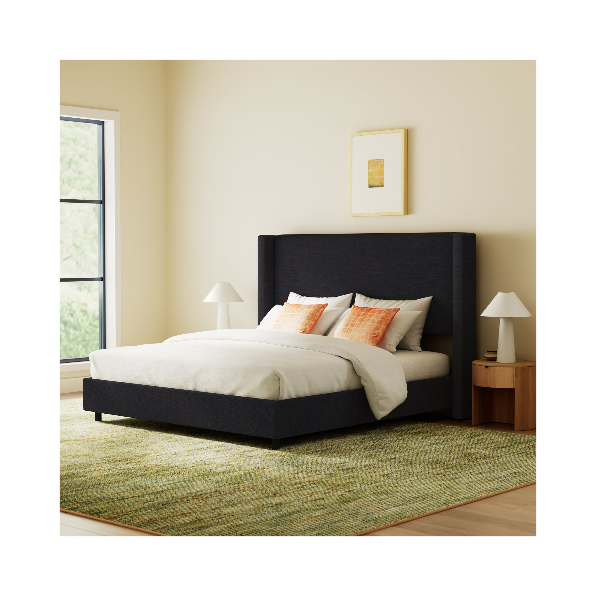 Hanson Upholstered Wingback Bed, Classic Black Linen, California King