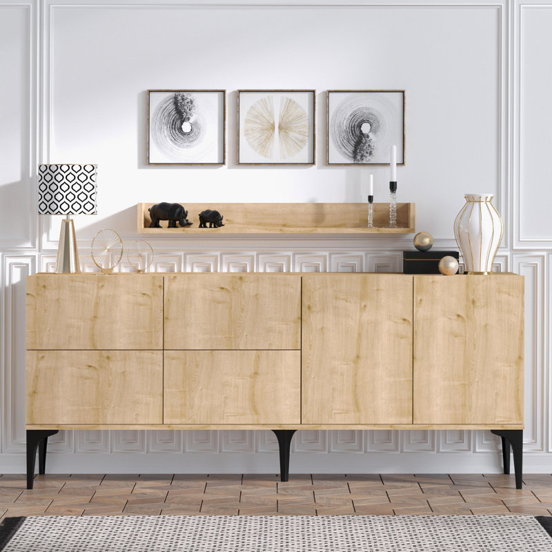 Elegant Wall-Mounted Console Table, Sapphire Oak, 70.9 x 21.7 x 15.7 inches | 100% Melamine Coated Particle Board, Thickness: 0.7 inches | Features Numerous Shelves, Modern Scandinavian Design, Perfect for Home Decor