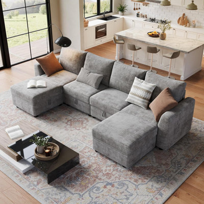 Modular Sectional Sofa with Storage Ottoman, 4-9 Seater Reversible Chaise for Living Room