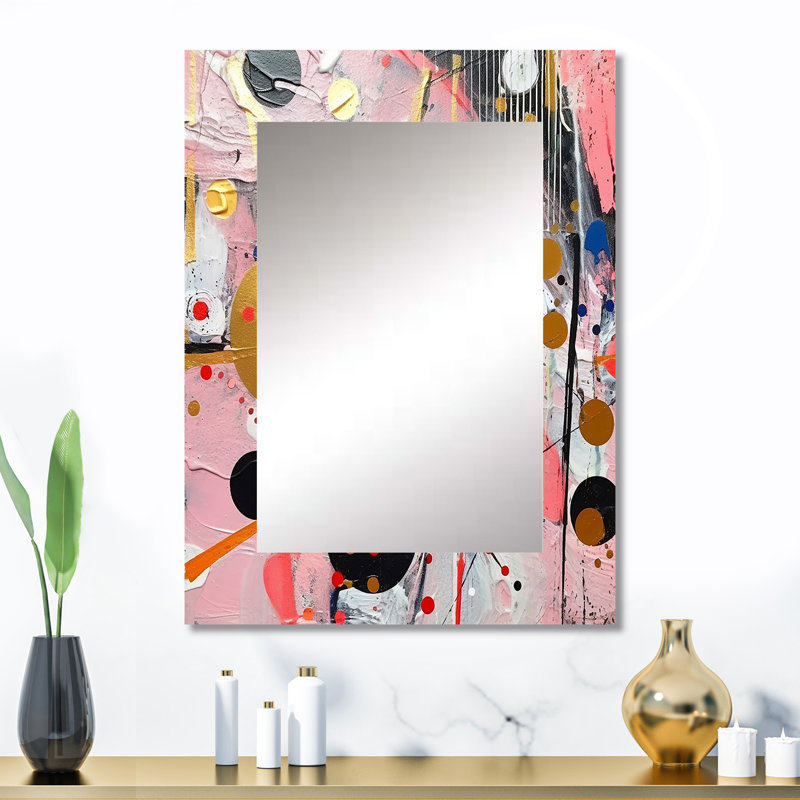 Pink and Grey Geometric II - Geometric Decorative Wall Mirror, Pink Mirror, Printed Metal Art, 32" x 24"