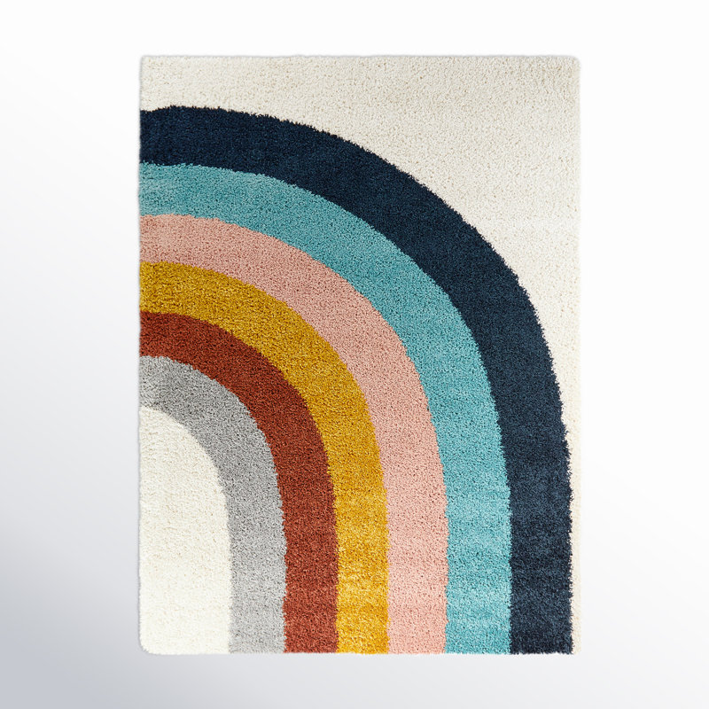 Olanda Rainbow Shag Area Rug, Rectangle  7'10" x 10', Cream Rainbow