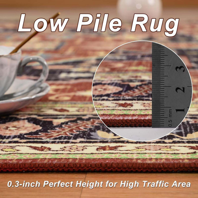 2x3 Ft  Orange Red Small Area Rug For Entryway, Soft Washable Rugs With Non-Slip Backing For Bedroom Kitchen, Vintage Throw Carpet Laundry Entry Front Door Decor