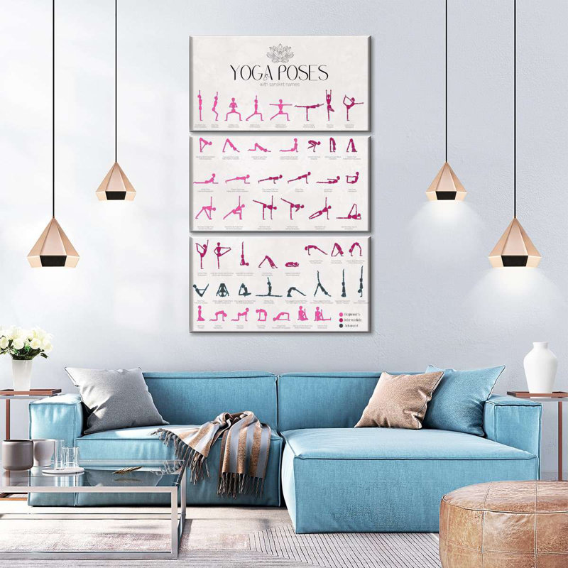 " Yoga Poses Chart " by Boho Mama 3 - Pieces, 57" H x 36" W x 1.25" D
