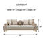 Causeuse moderne en tissu beige avec base en métal doré et coussins décoratifs