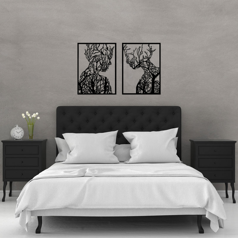 Élégant accessoire mural décoratif en métal (2 pièces), finition noire, 20,5 po x 27,6 po | Fabrication 100% métal, épaisseur: 0,06 po | Parfait pour la décoration intérieure, esthétique moderne, facile à accrocher, durable et élégant