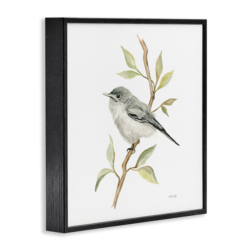 Oiseau sur une branche simple, estampe numérique par Cindy Jacobs, H 12 po x l 12 po, Giclée encadrée noir minuit