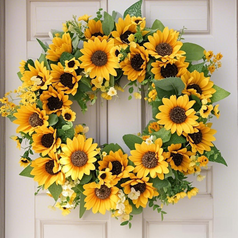 Handcrafted Faux Sunflower Polyester 18'' Wreath, 18" H x 18" W x 3" D