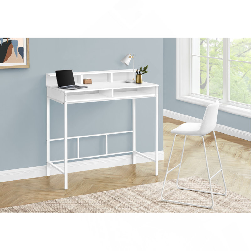 Bureau d'ordinateur, bureau personnel, debout, tablettes de rangement, L 48 po, travail, ordinateur portable, stratifié, métal, contemporain