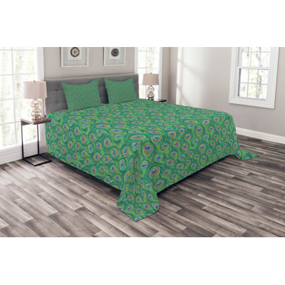 Adinath Green/Orange Microfibre Bedspread Set
