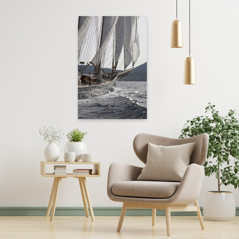 Bateau avec voiles, art mural contemporain, 36" H x 24" W
