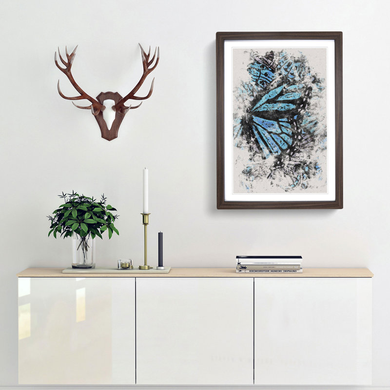 The Blue Butterfly Effect - Picture Frame Graphic Art, Walnut Framed, 87cm H x 62cm W x 2cm D