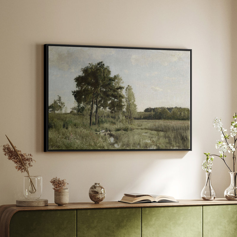 Paysage rétro - DCLXI, toile tendue avec châssis encadré, Noir, H 25 po x l 37 po