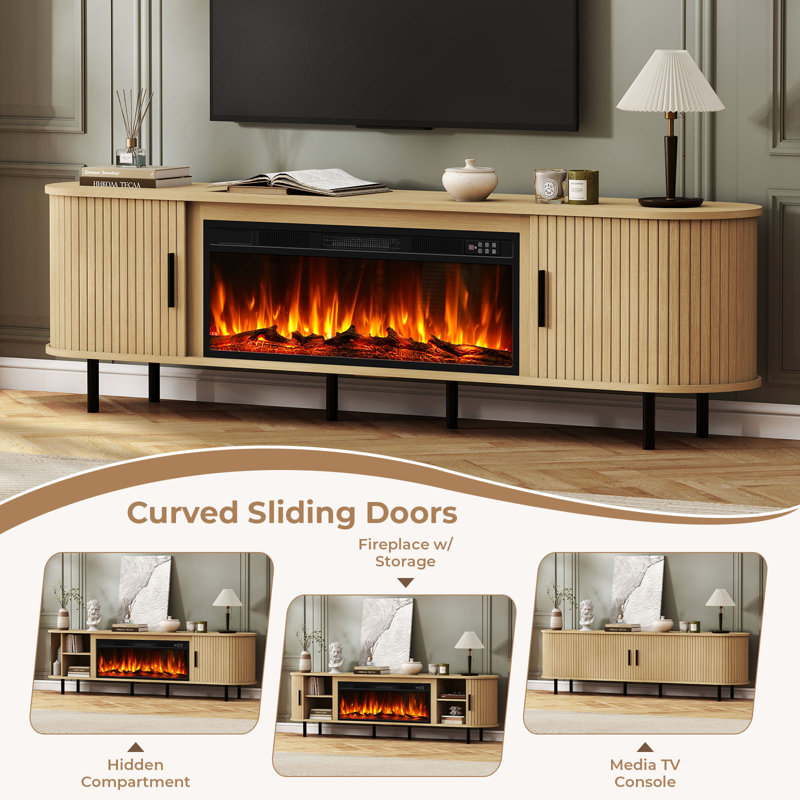 TV Stand Fireplace, 58.6cm H x 203.2cm W x 40cm D, Wood