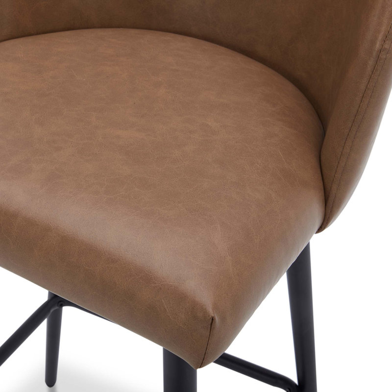 Tabouret de bar et de bar Benedit, Similicuir grainé brun selle, Tabouret de bar (siège d'une hauteur de 30 po)