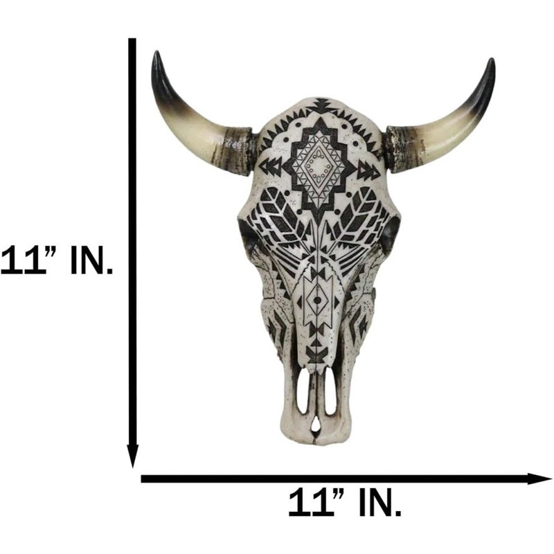 Western Tribal Aztec Vector Tattoo Patterns Horned Cow Skull Wall Decor Plaque