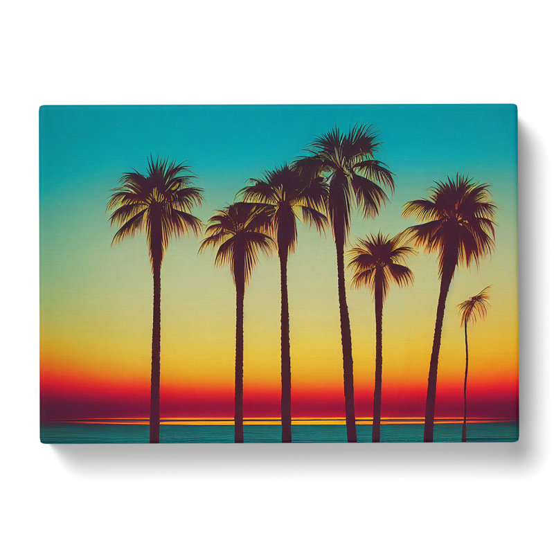 Beautiful Palm Tree Sunset - Wrapped Canvas Print, 35cm H x 50cm W x 3cm D