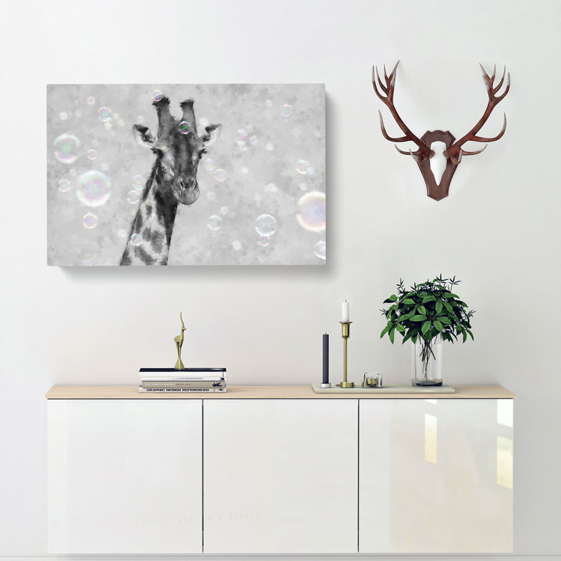 Giraffe Through The Bubbles - Wrapped Canvas Painting, 50cm H x 76cm W x 3cm D