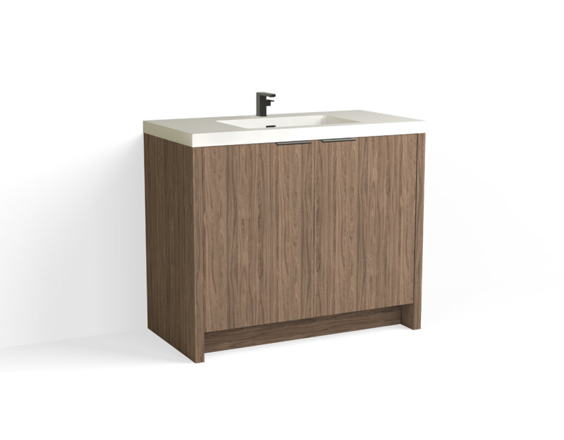 Mesa 42" W Freestanding Single Bathroom Vanity , White Gloss, Nocino/Matte Black, Single-Hole