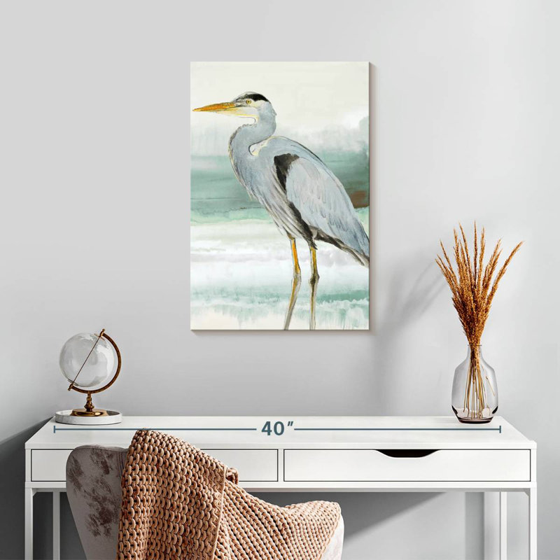 Bramon héron sur verre de mer I, H 24 po x l 16 po