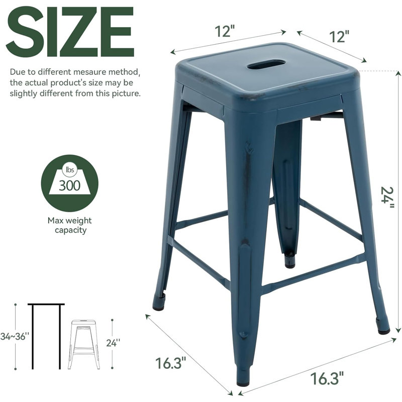 Vogue Furniture Direct Metal Bar Stools, Backless Counter Height Barstools, Indoor Outdoor Stackable Stools With Square Seat