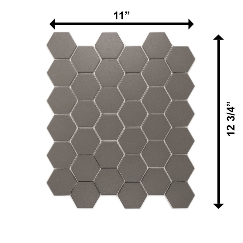 Sage 2" x 2" Hexagon Porcelain Matte Mosaic Tile, Gray