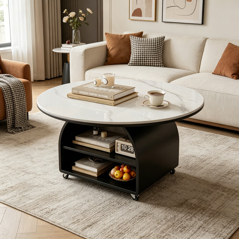 Hotwells, H 19,68 po x L 31,49 po x l 31,49 po, Blanc / Gris / Noir, Marbre