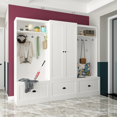 84" Wide Entry Hall Tree With 3 Drawers