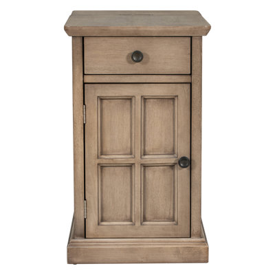 Classic Vintage Livingroom End Table Side Table With USB Ports And One Multifunctional Drawer With Cup Holders, Antique Brown