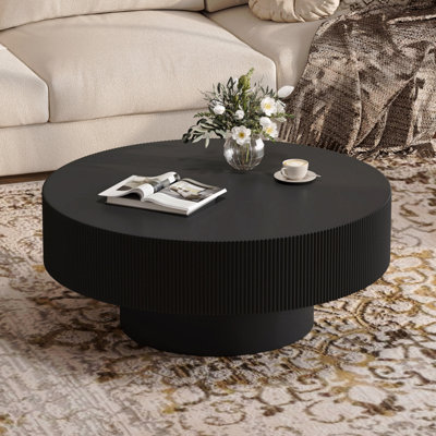 Table basse de 31,5 po de largeur et de 13,7 po de hauteur avec table de bout de 6,8 po d'épaisseur, table de bout moderne à centre cannelé minimaliste avec base robuste pour le salon (ancien numéro de référence: N721p249237b)