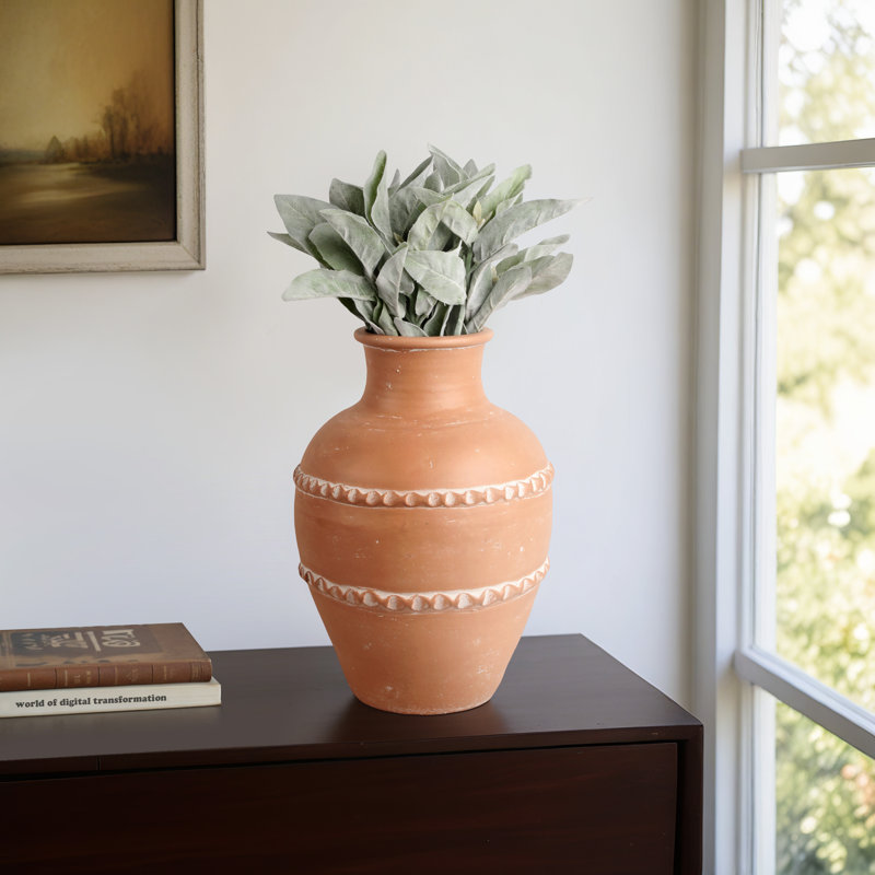 Vase traditionnel en terre cuite, terre cuite, H 16 po x l 12 po x P 12 po, Rouge