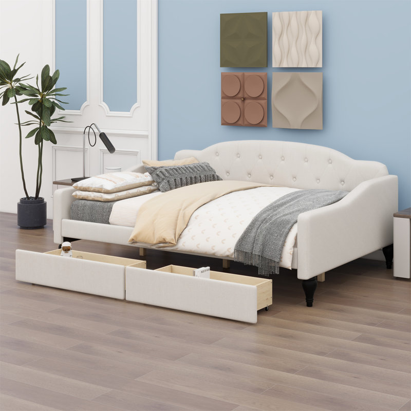 Upholstered Tufted Daybed With Two Drawers
