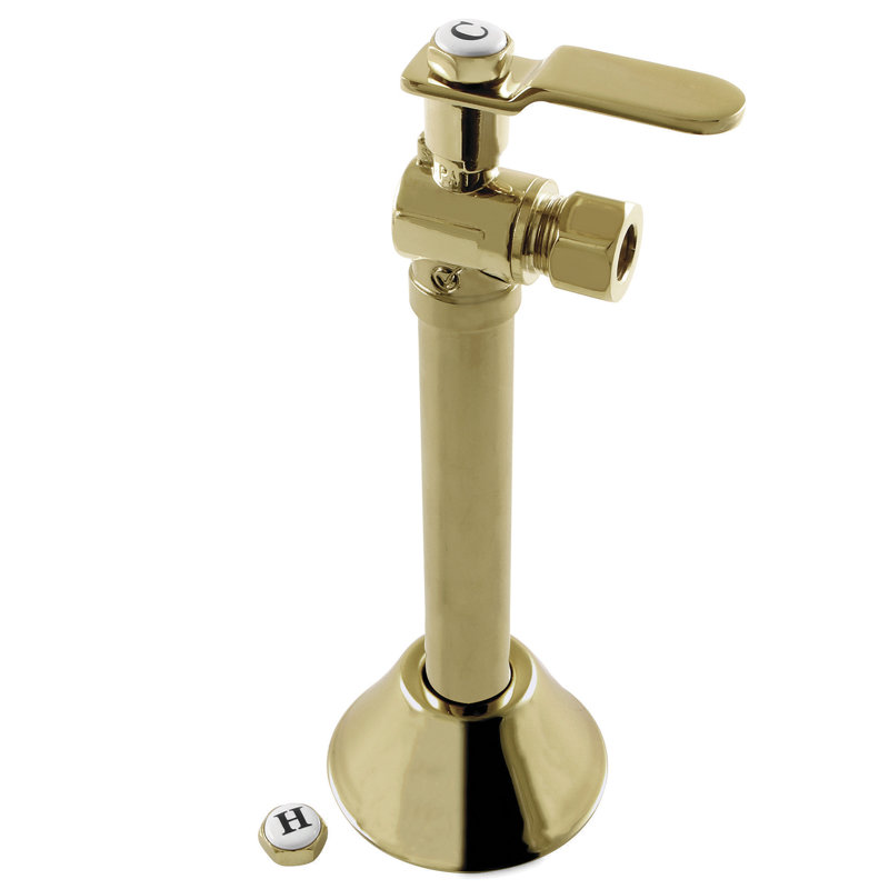 Kingston Brass Whitaker 1/2-Inch Sweat x 3/8-Inch OD Comp Quarter-Turn Angle Stop Valve with 5-Inch Extension and Flange