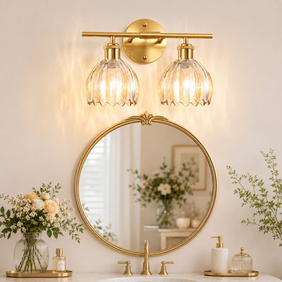 Éclairage pour salle de bain 2 lumières avec abat-jour en verre tulipe ambré, éclairage mural de salle de bain moderne pour la chambre à coucher, la cuisine et le salon